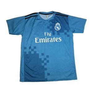 Fly Emirates Soccer Jersey Medium Blue #27 Real Madrid Short Sleeve Sports
